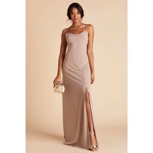 1245 NWT Birdy Grey Ash Crepe Bridesmaid Cowl Neck Dress Taupe Size Curve 1X